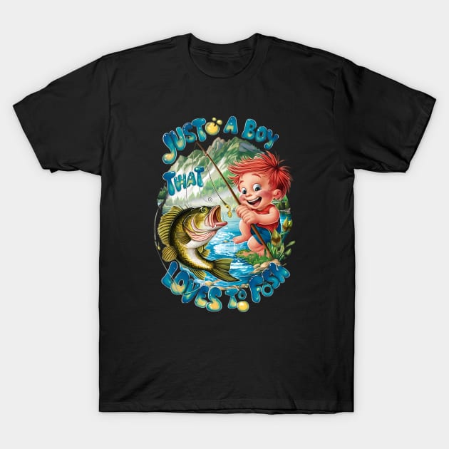 Joyful Boy Reeling in a Catch T-Shirt by coollooks